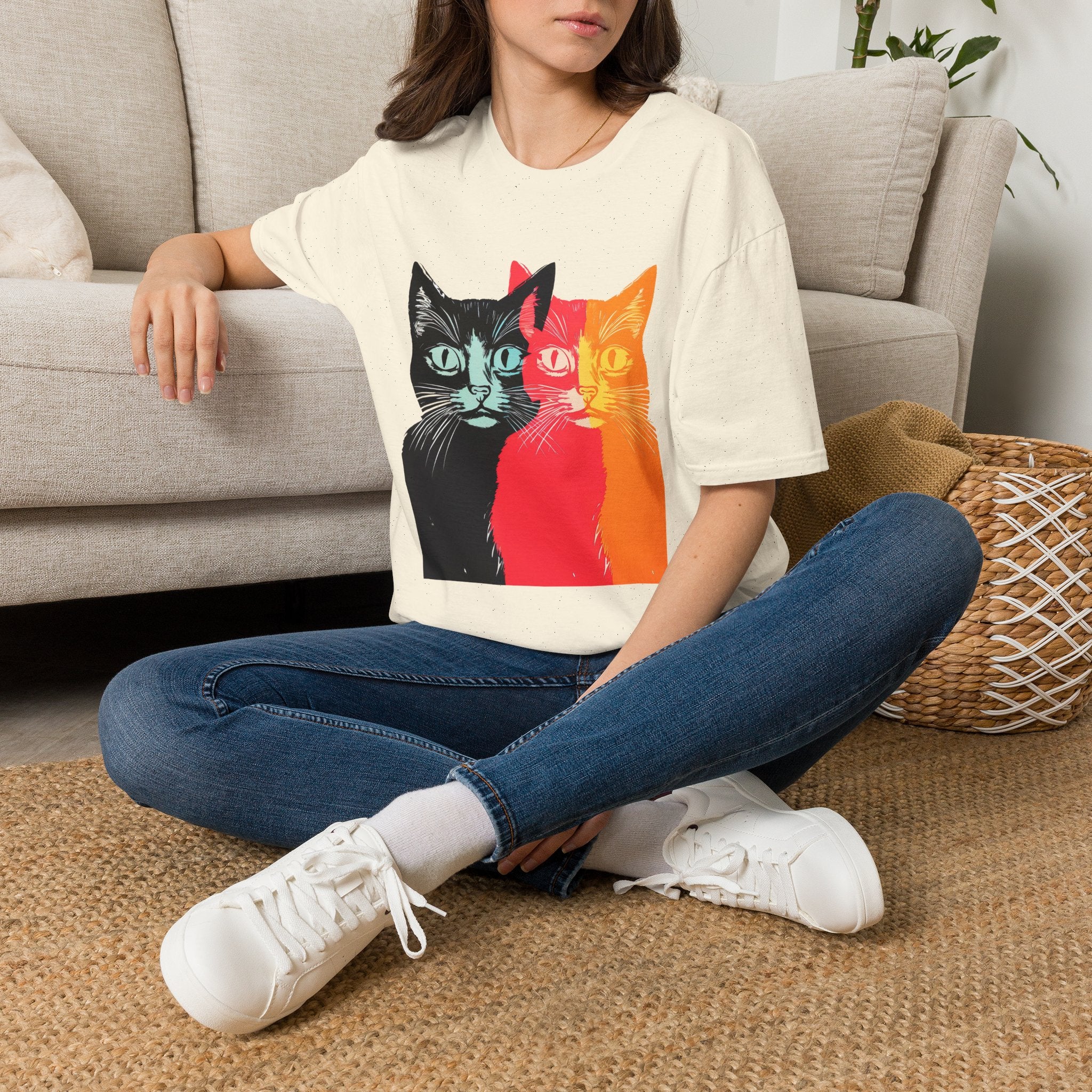 Cat Trio Pop Art T-Shirt — Colorful Retro Feline Graphic Tee