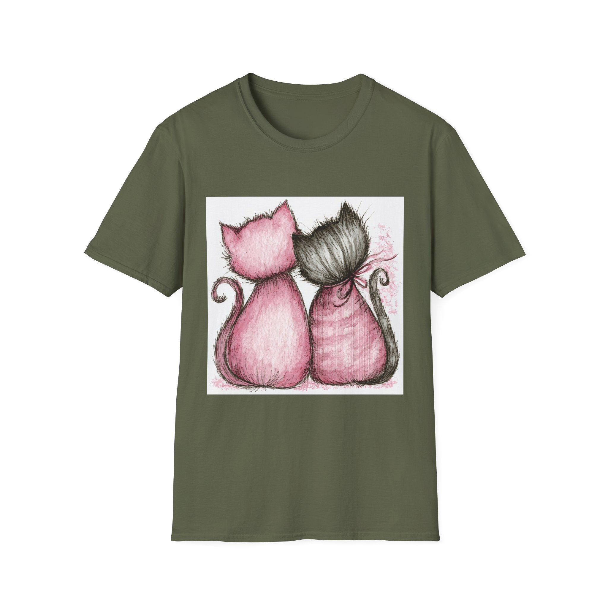 Sweetheart Cats T-Shirt — Pink & Gray Kitty Love Graphic Tee