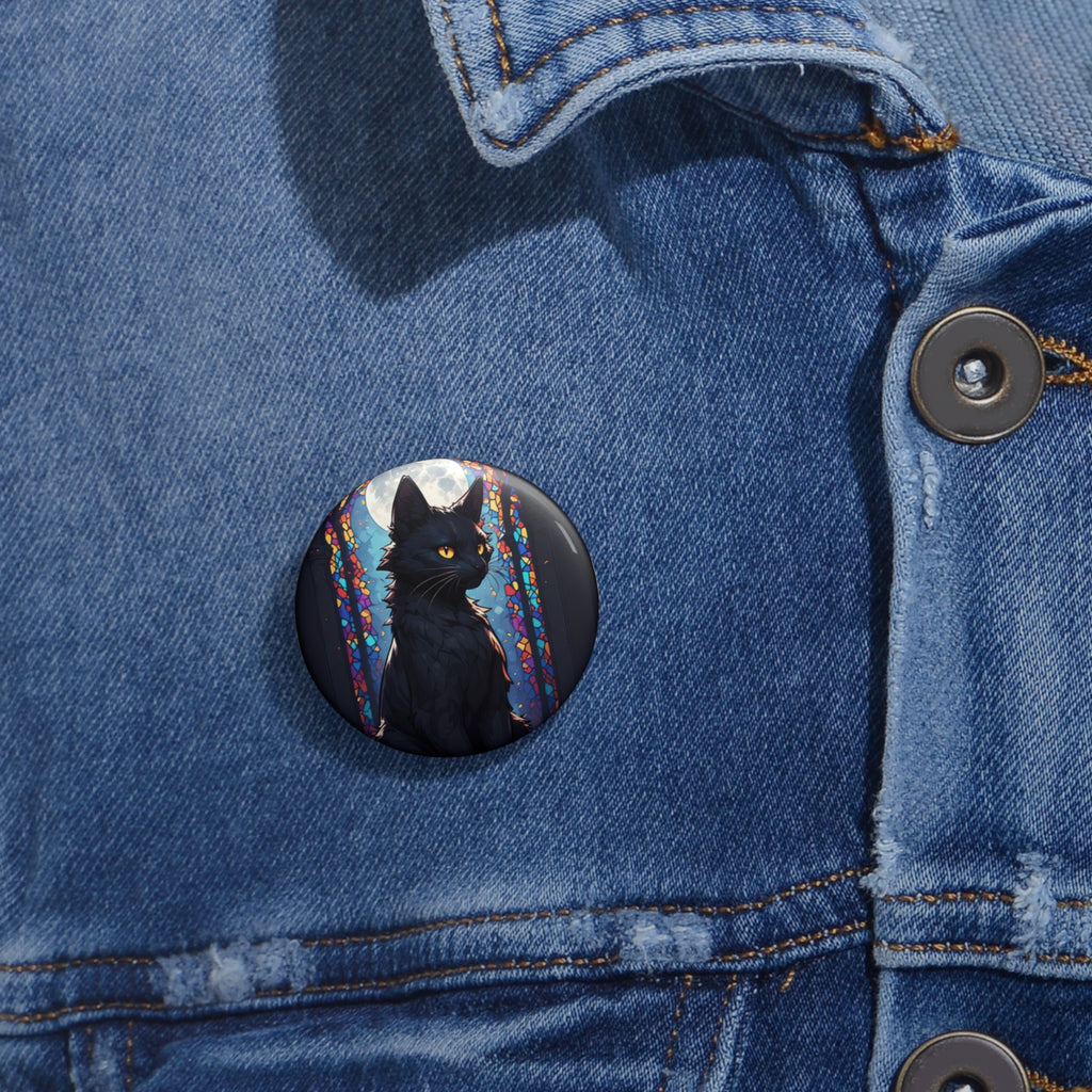 Black Cat Moon Button Pin — Gothic Cat Enamel-Style Badge for Jackets & Bags