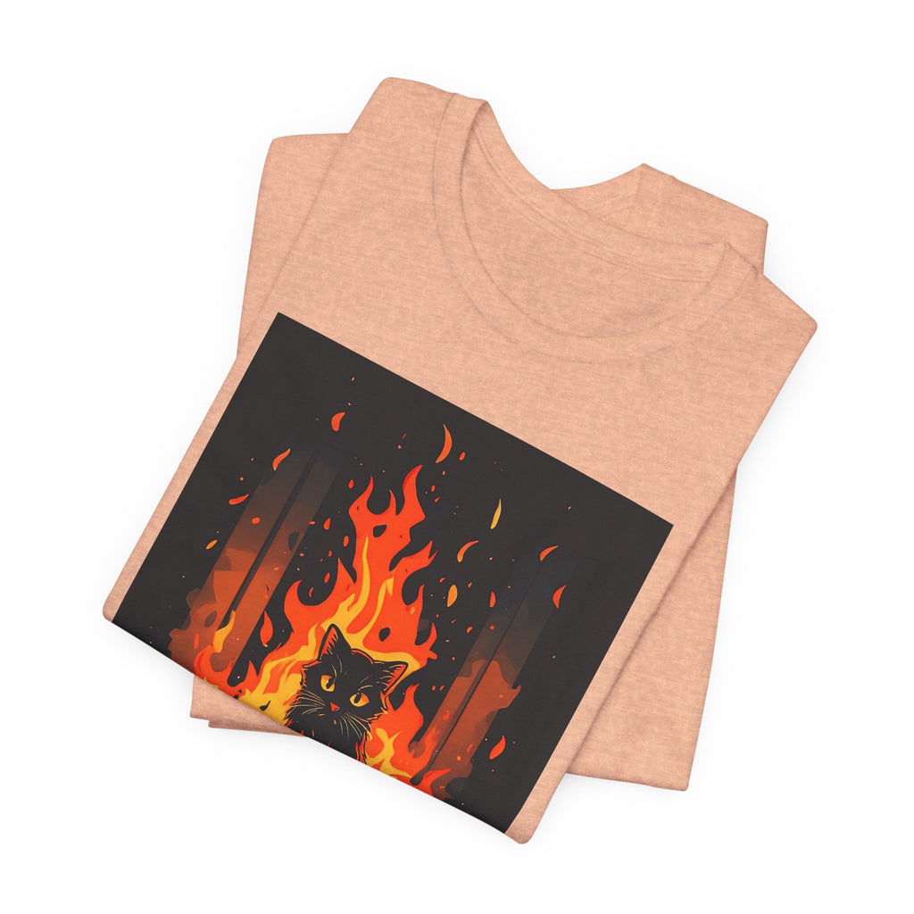 Everything Is Fine Cat Tee — Funny Cat Shirt with Burning Flames Graphic