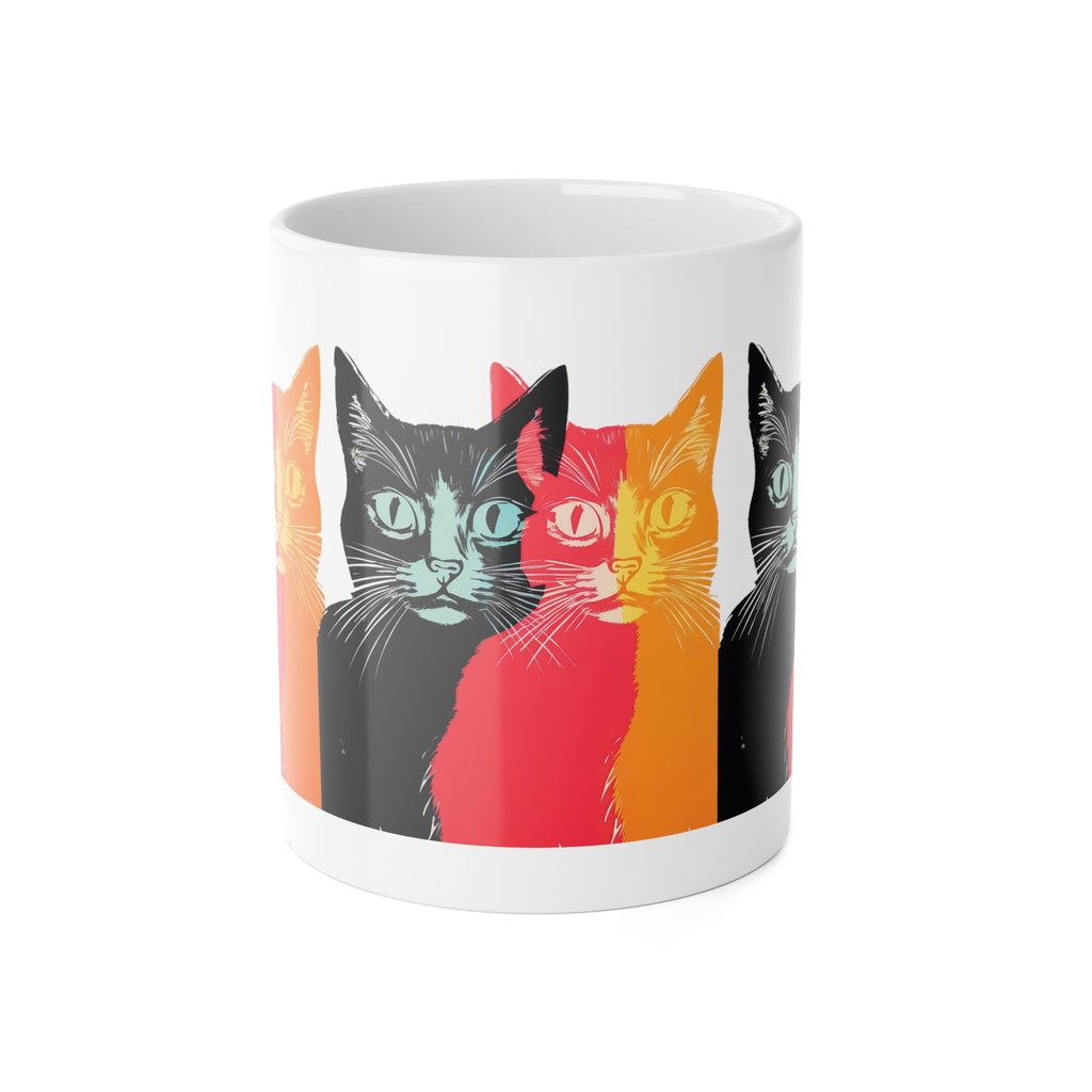 Cat Pop Art Mug — Colorful Retro Feline Ceramic Coffee Cup, 11oz