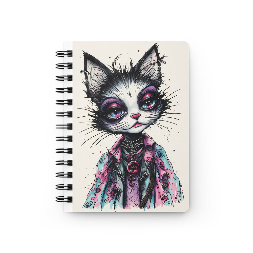 Cute Punk Cat Spiral Notebook — Whimsical Goth Kitty Journal