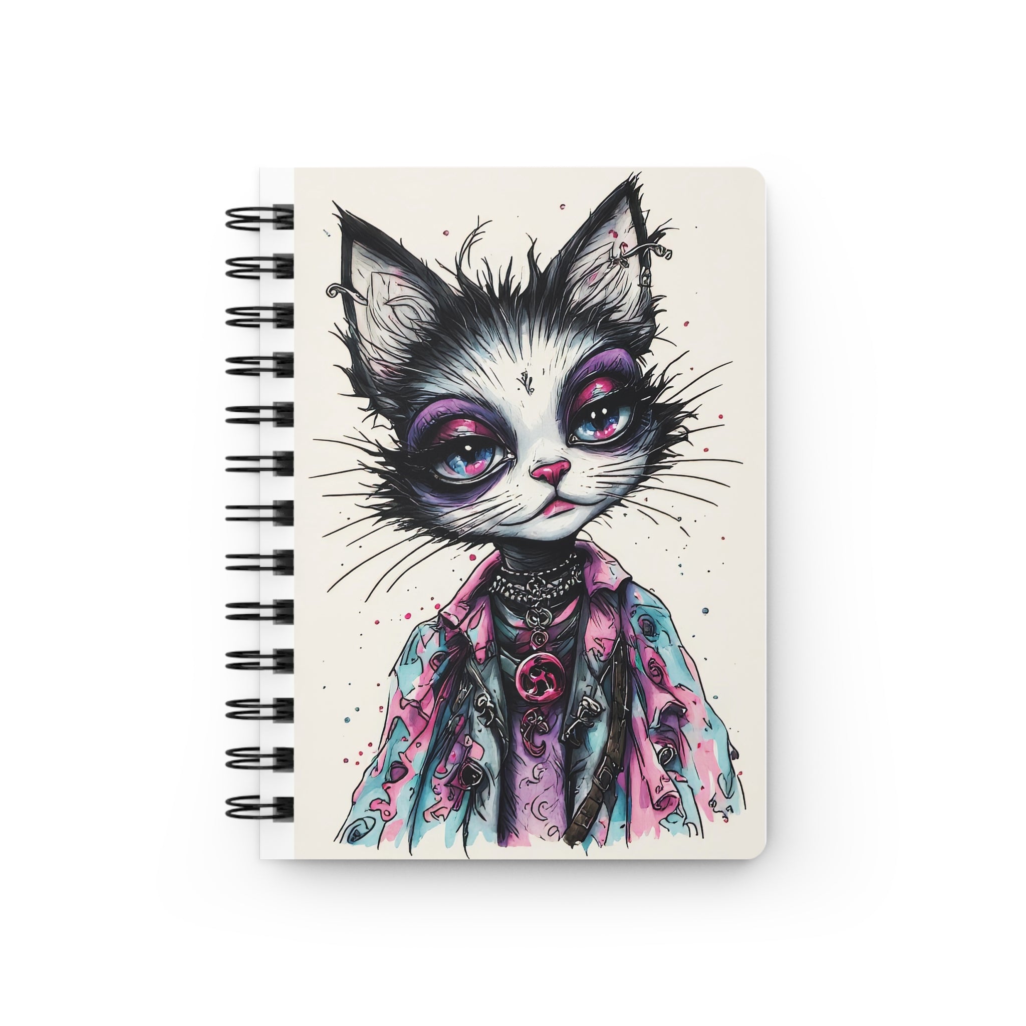 Cute Punk Cat Spiral Notebook — Whimsical Goth Kitty Journal