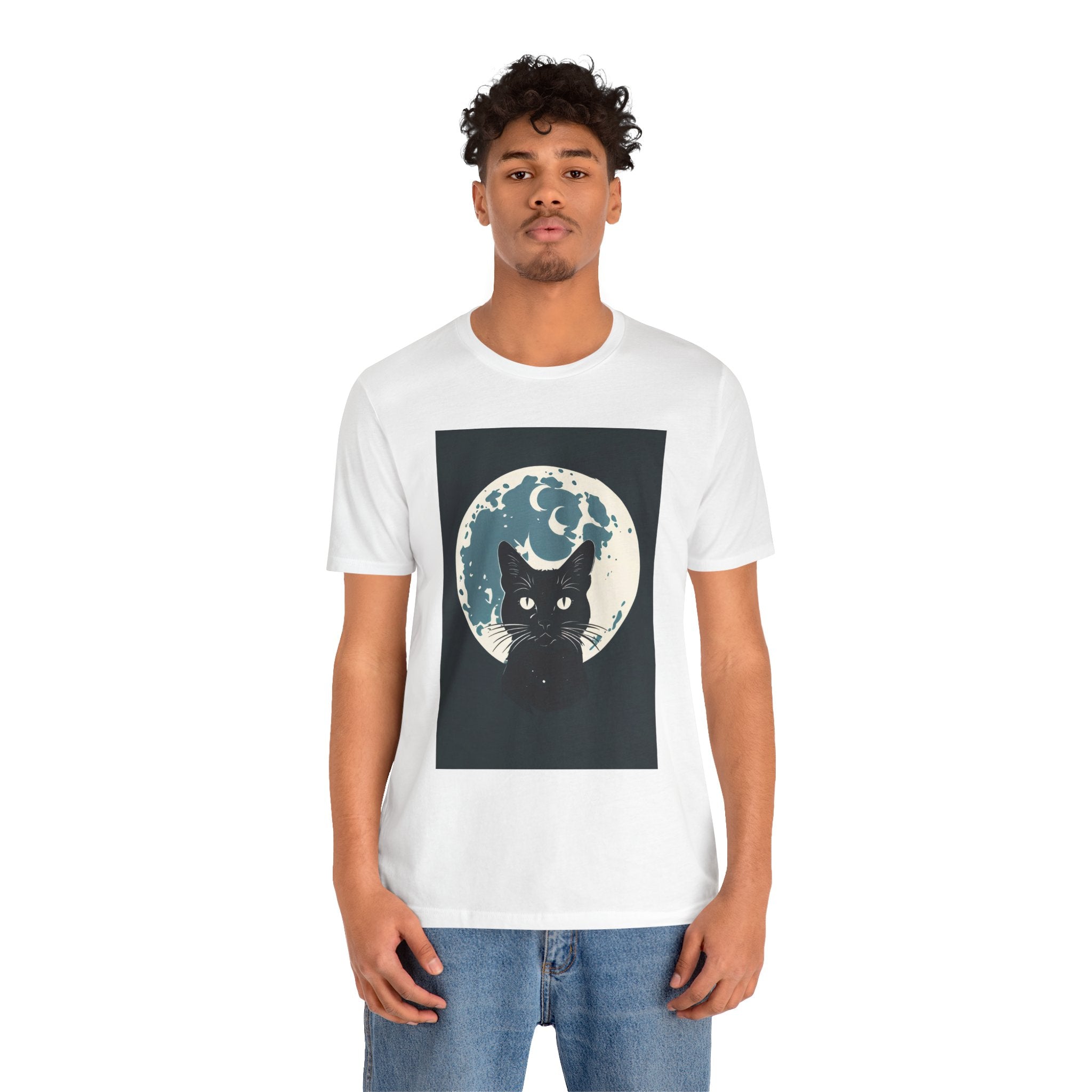 Black Cat Moon Tee — Vintage Crescent Moon Cat Graphic T‑Shirt
