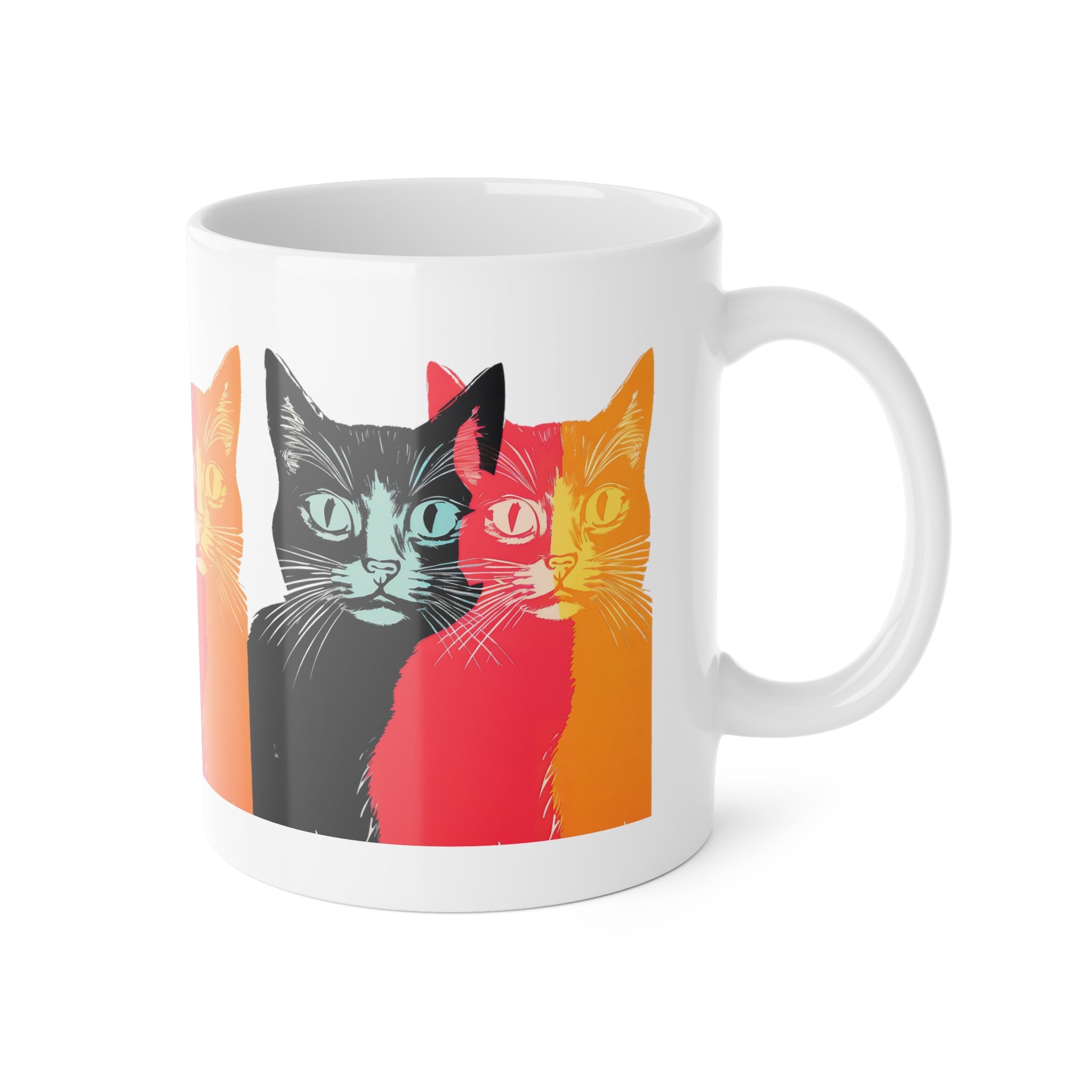 Cat Pop Art Mug — Colorful Retro Feline Ceramic Coffee Cup, 11oz