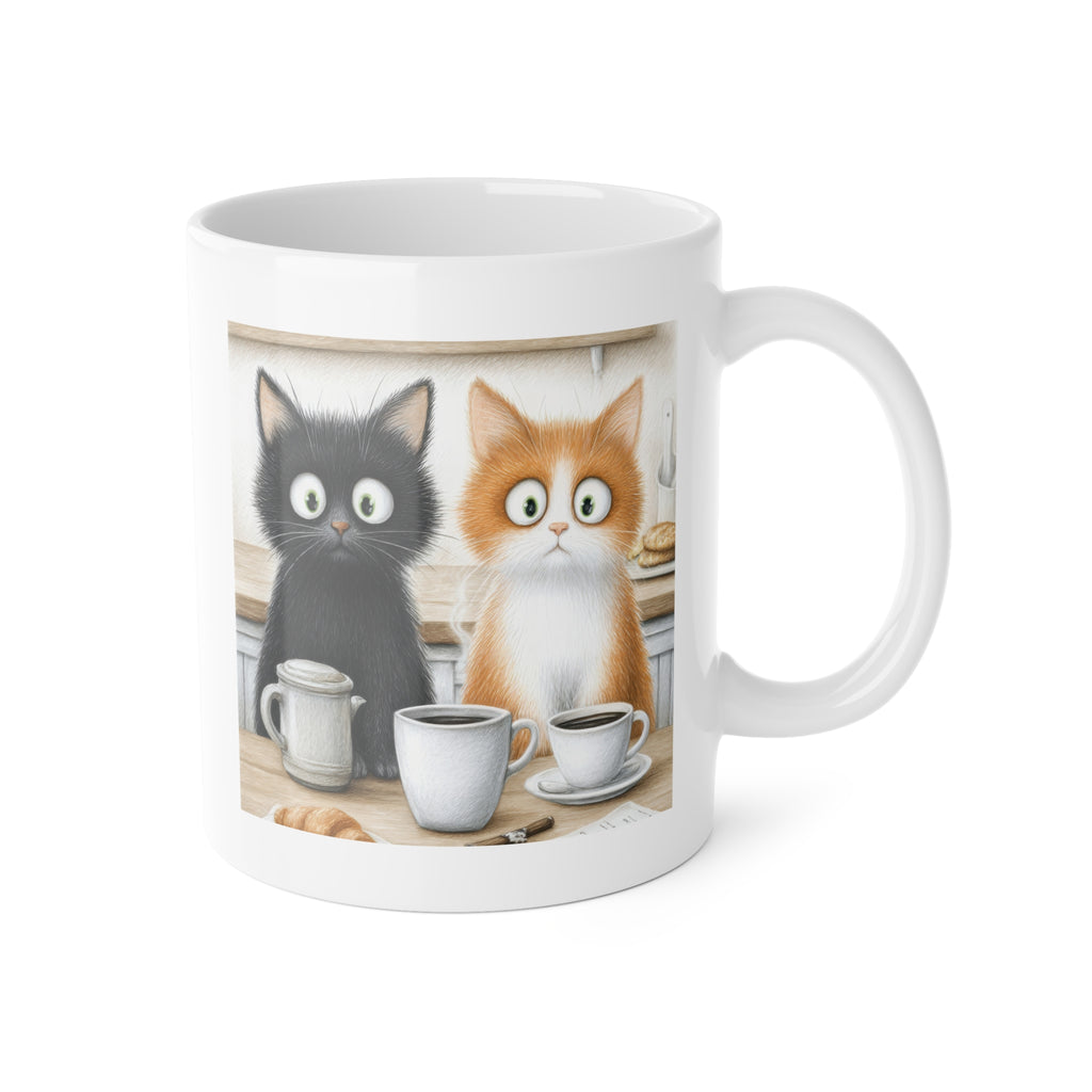 Coffee Cats Ceramic Mug — Cute Black & Orange Kittens 11oz