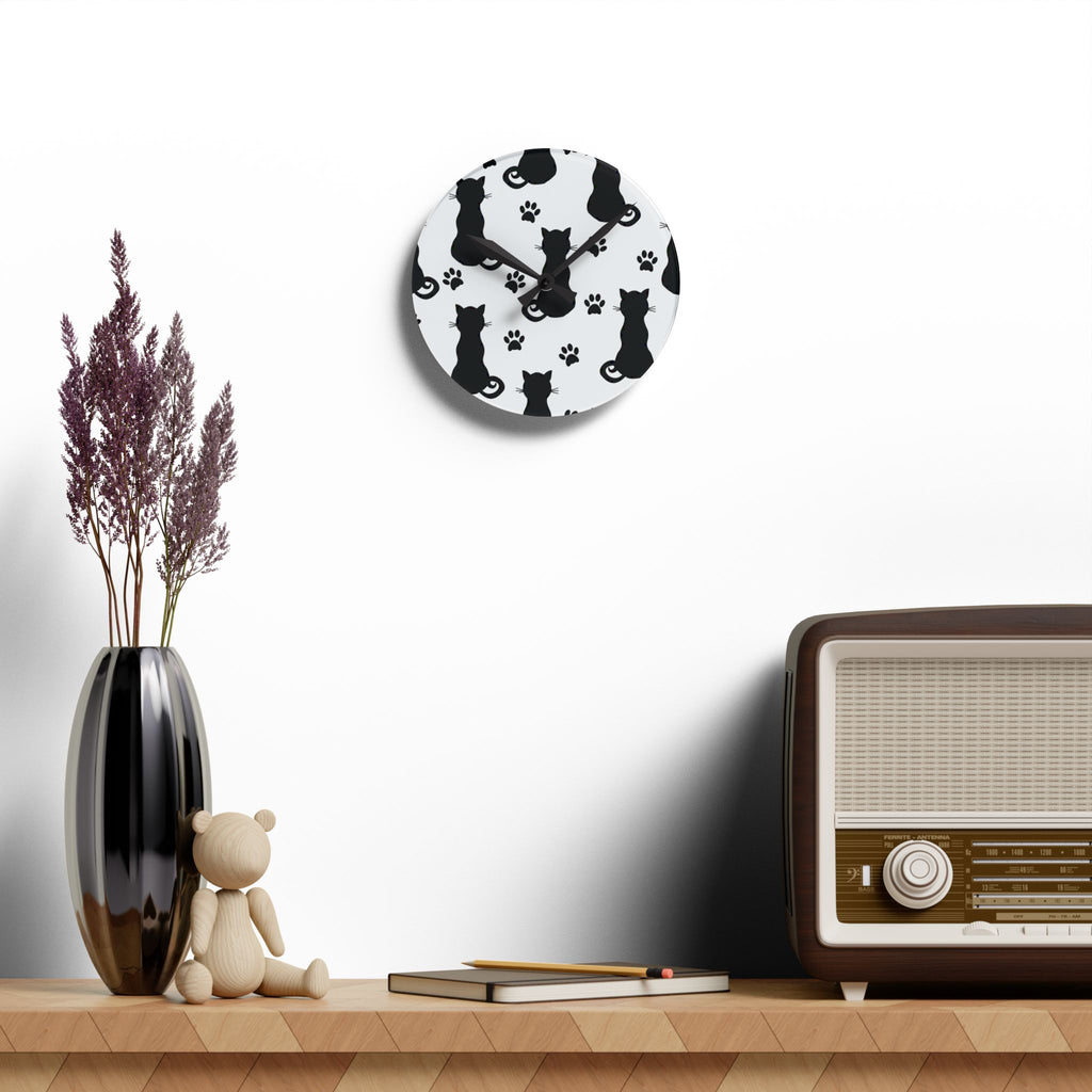 Black Cat Silhouette Acrylic Wall Clock – Modern Cat Lover Home Décor