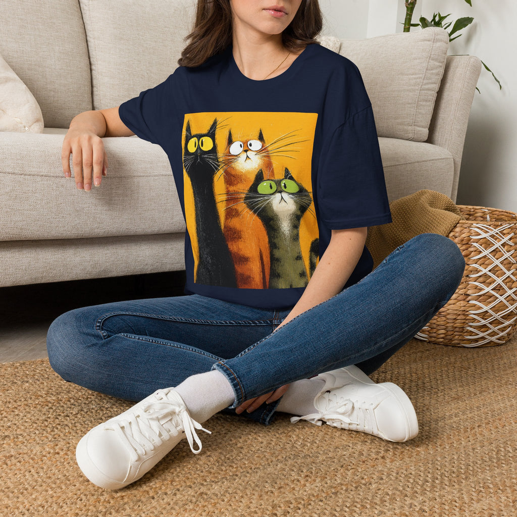Cat Trio Graphic T-Shirt — Cute Whimsical Cats Art Tee