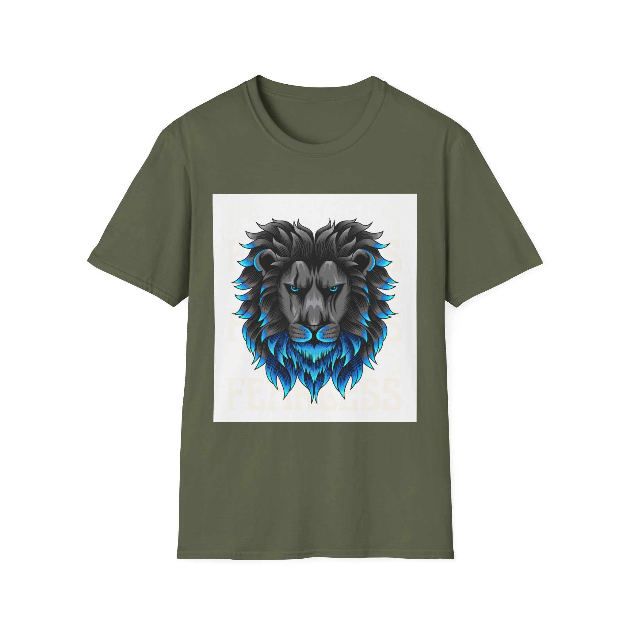 Lion Head T-Shirt — Bold Black & Blue Graphic Tee