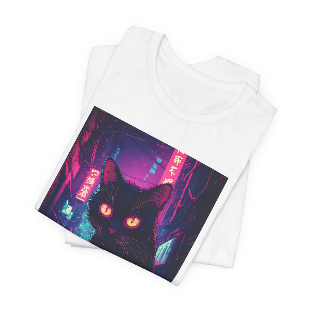 Cyberpunk Cat T‑Shirt — Neon Alley Black Cat Graphic Tee