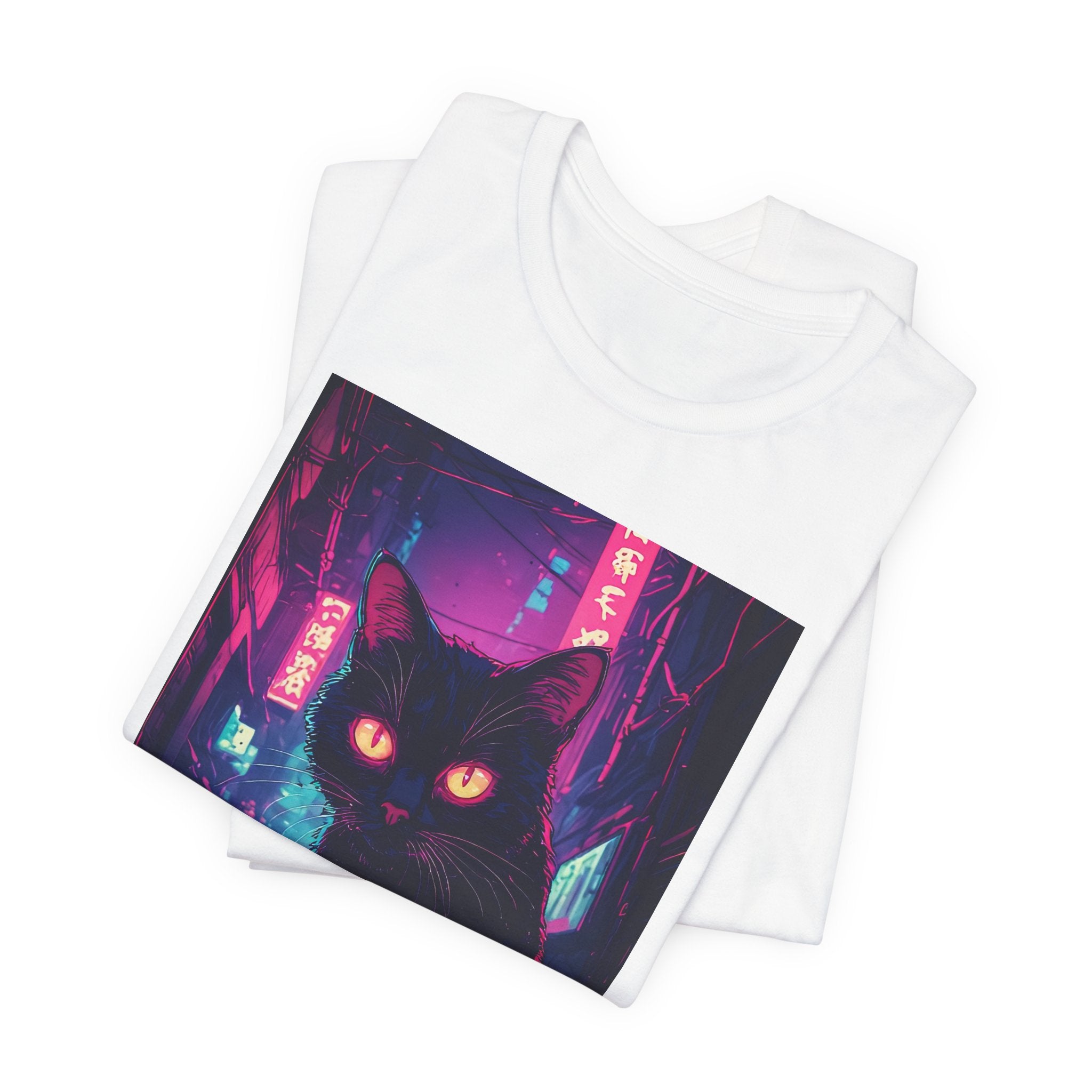 Cyberpunk Cat T‑Shirt — Neon Alley Black Cat Graphic Tee
