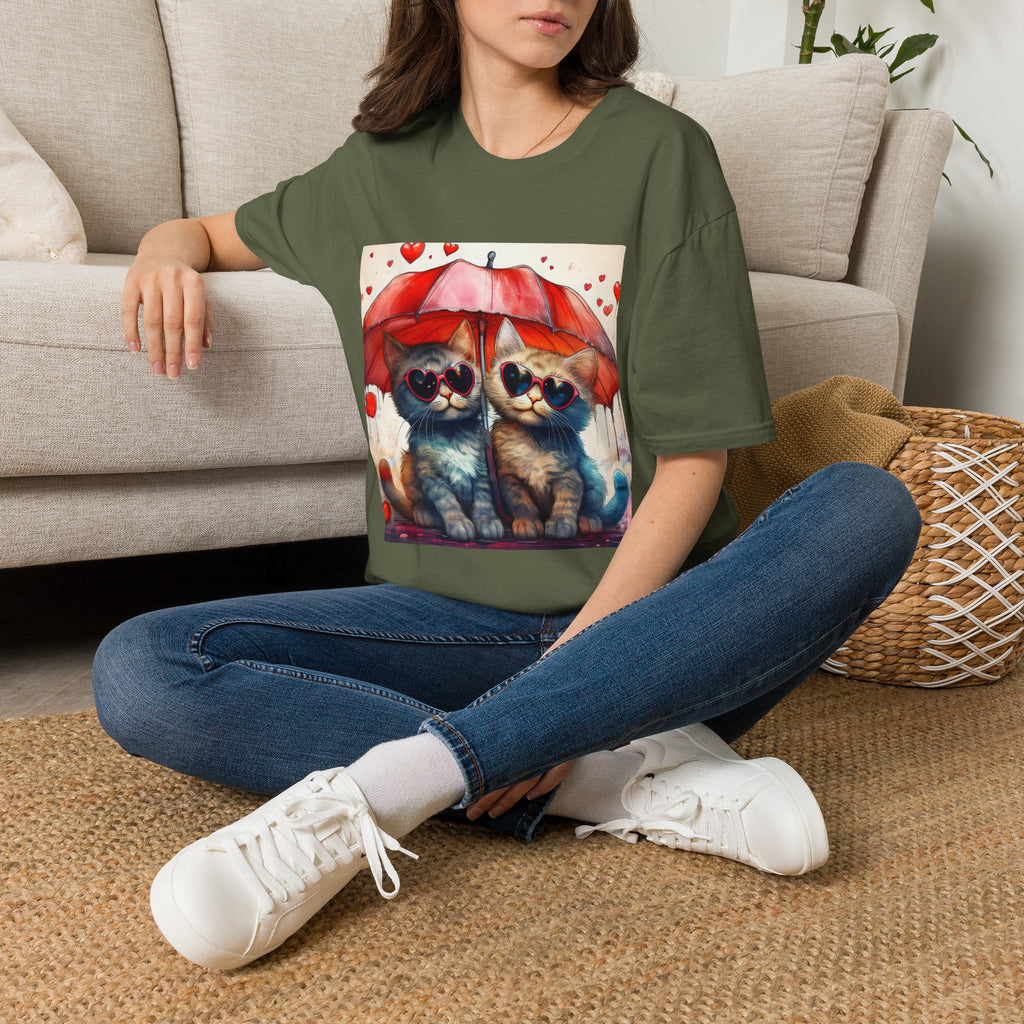 Cat Love T-Shirt — Kittens with Heart Sunglasses Under Red Umbrella