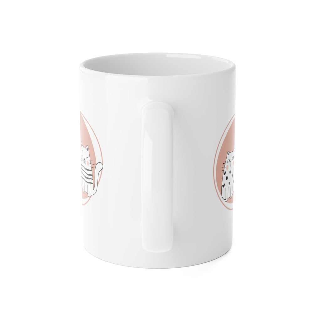 Cat Duo Ceramic Mug — Cute Kawaii Cats on Blush Circle, 11oz Coffee Cup