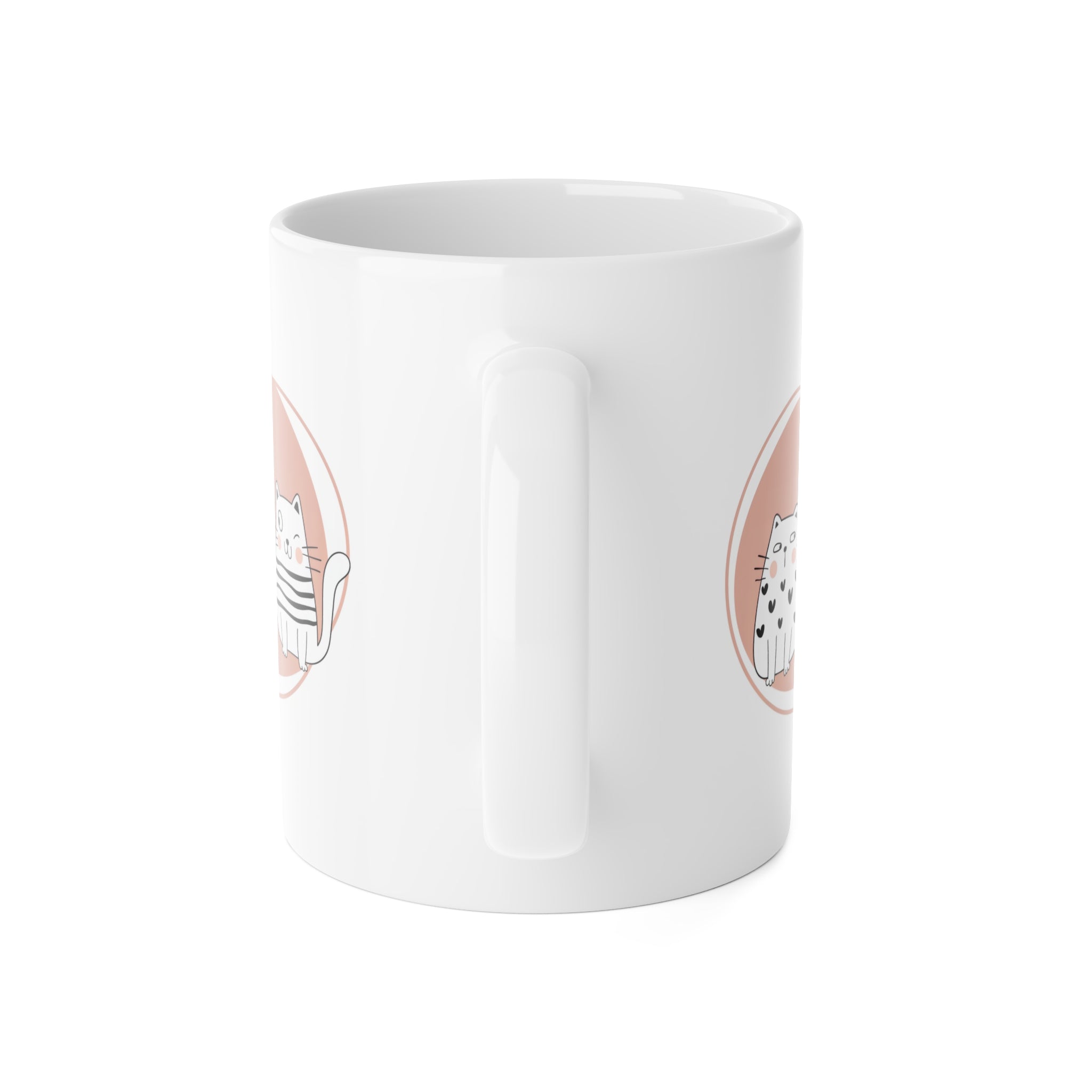 Cat Duo Ceramic Mug — Cute Kawaii Cats on Blush Circle, 11oz Coffee Cup