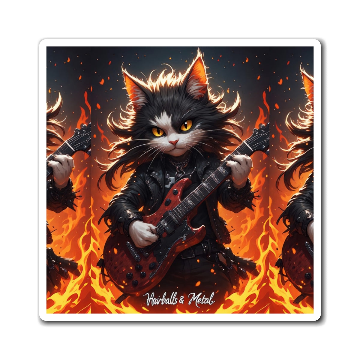 Heavy Metal Guitar Cat Magnet — 'Hairballs & Metal' Refrigerator Decor