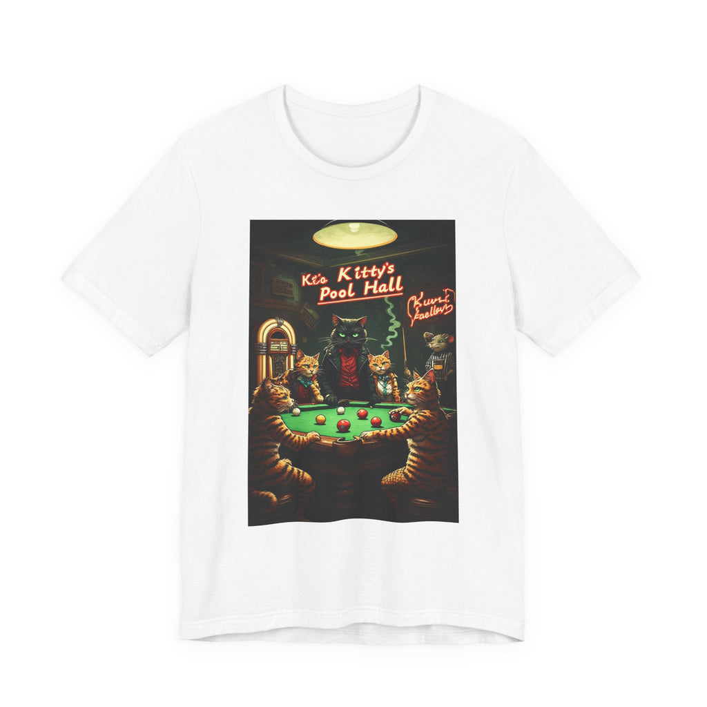 Cat Pool Hall Graphic Tee — "Kitty's Pool Hall" Vintage Billiards Shirt