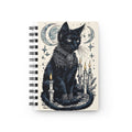 Mystic Black Cat Spiral Journal — Witchy Moon & Candle Notebook