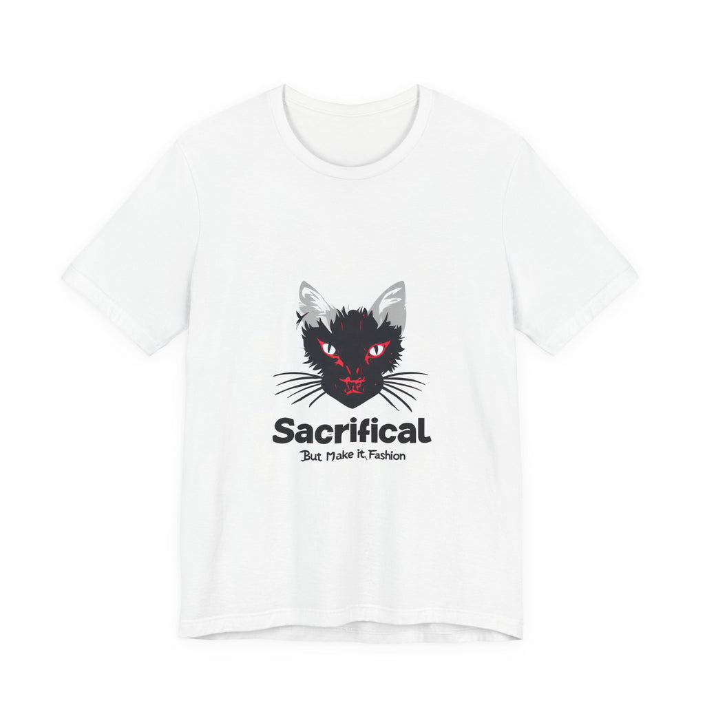 Sacrificial Cat T-Shirt — Red-Eyed Black Cat "Sacrificial" Graphic Tee
