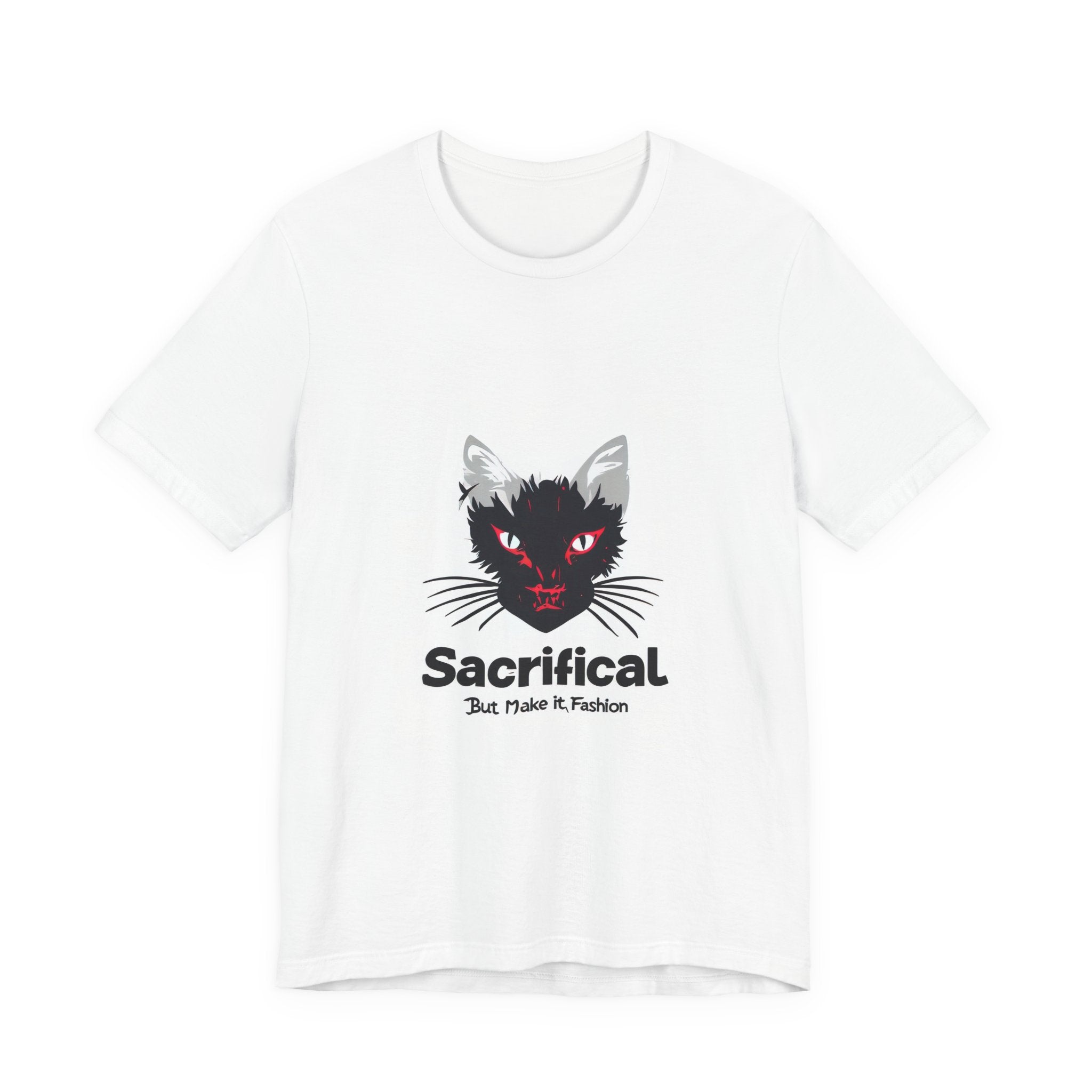 Sacrificial Cat T-Shirt — Red-Eyed Black Cat "Sacrificial" Graphic Tee