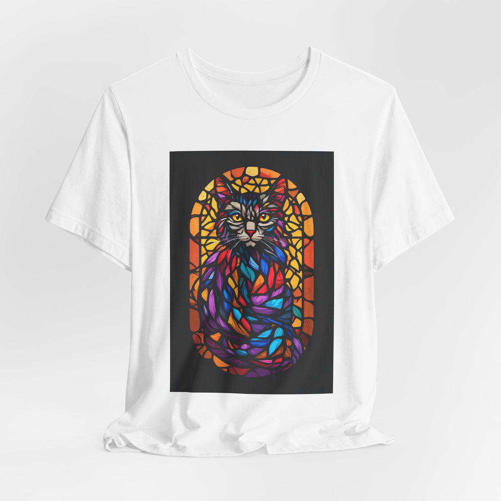 Stained Glass Cat T-Shirt — Colorful Mosaic Feline Tee
