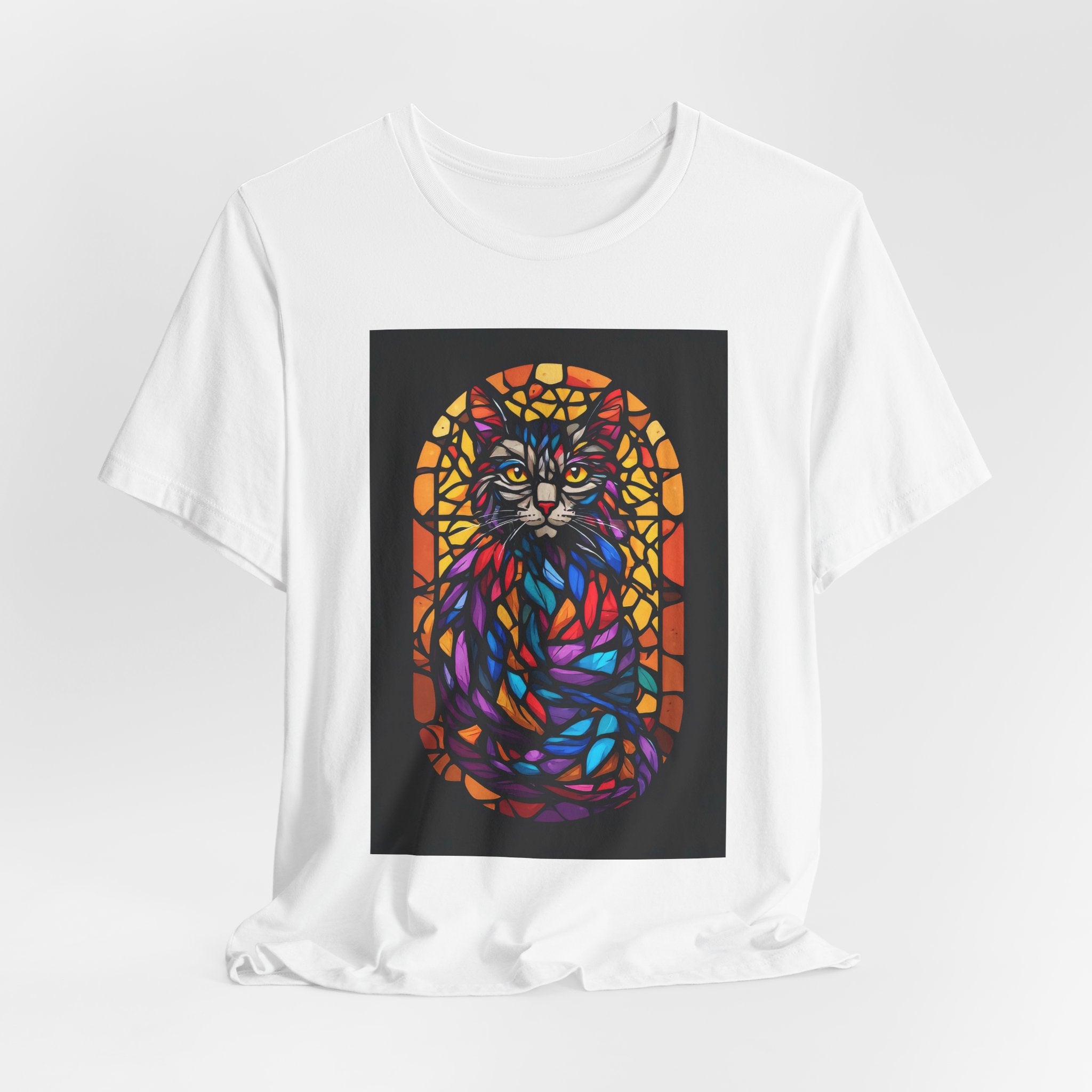 Stained Glass Cat T-Shirt — Colorful Mosaic Feline Tee