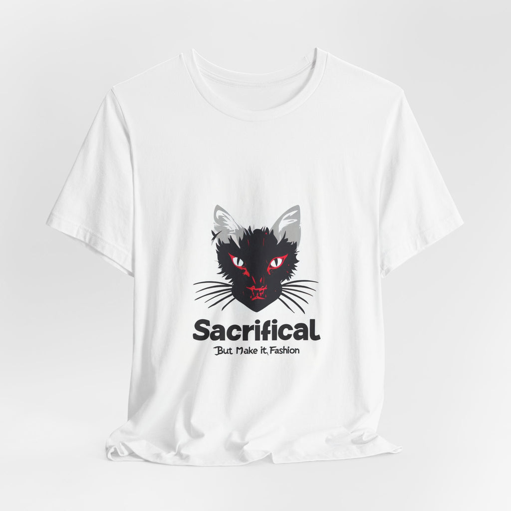 Sacrificial Cat T-Shirt — Red-Eyed Black Cat "Sacrificial" Graphic Tee