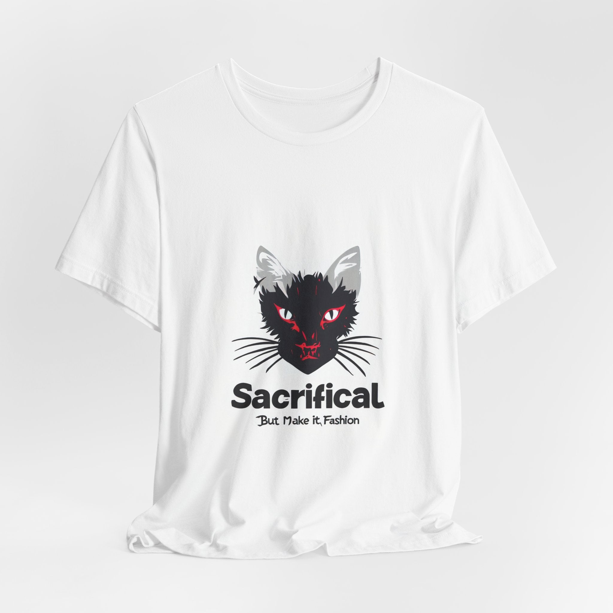 Sacrificial Cat T-Shirt — Red-Eyed Black Cat "Sacrificial" Graphic Tee