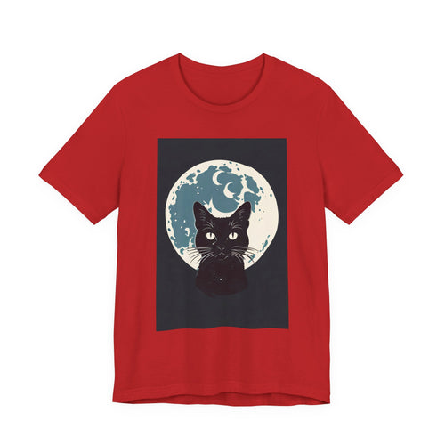 Black Cat Moon Tee — Vintage Crescent Moon Cat Graphic T‑Shirt