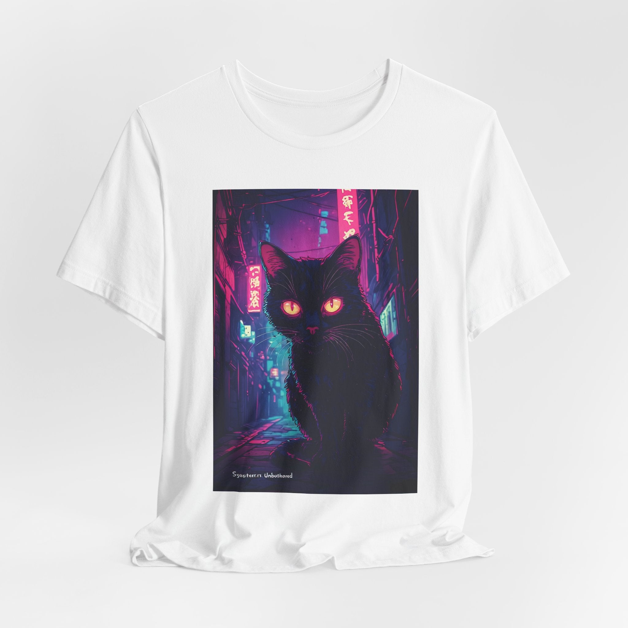 Cyberpunk Cat T‑Shirt — Neon Alley Black Cat Graphic Tee