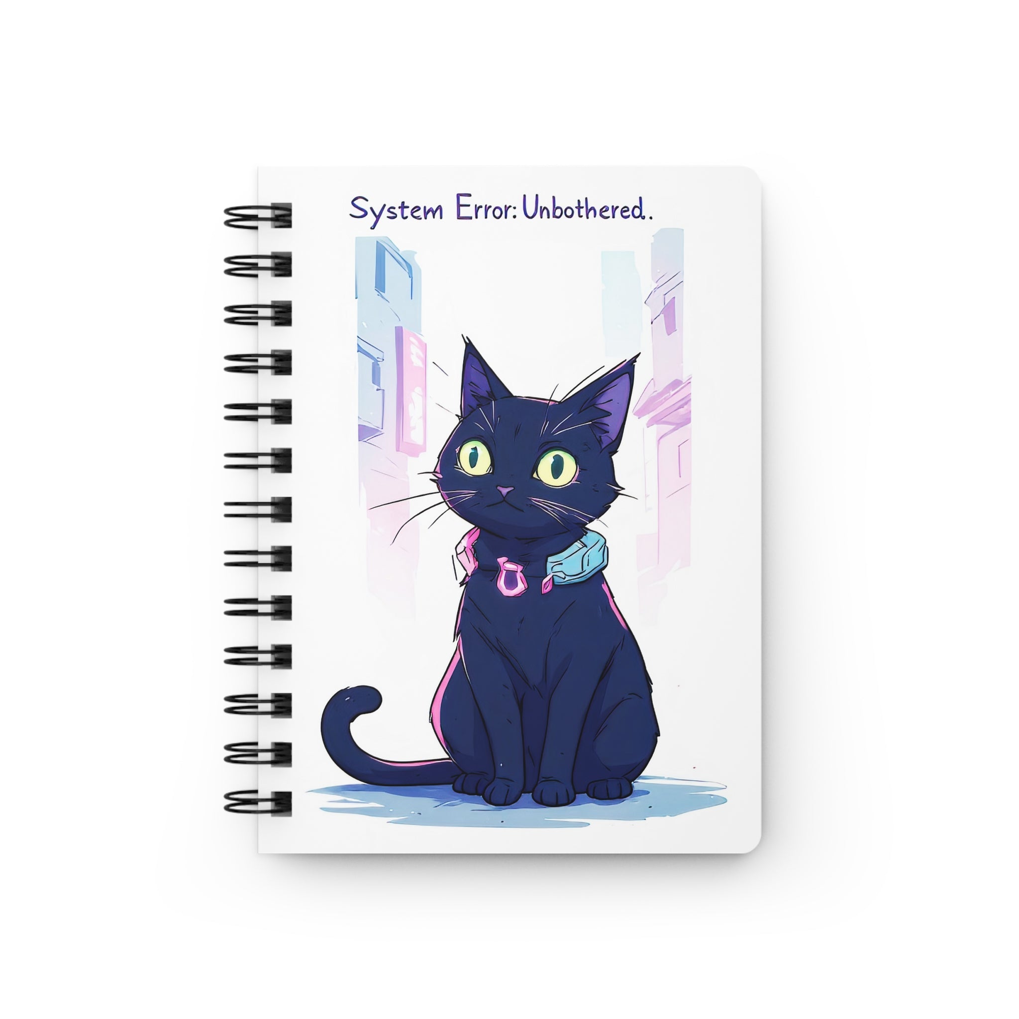 Spiral Notebook — 'System Error: Unbothered.' Black Cat Illustration
