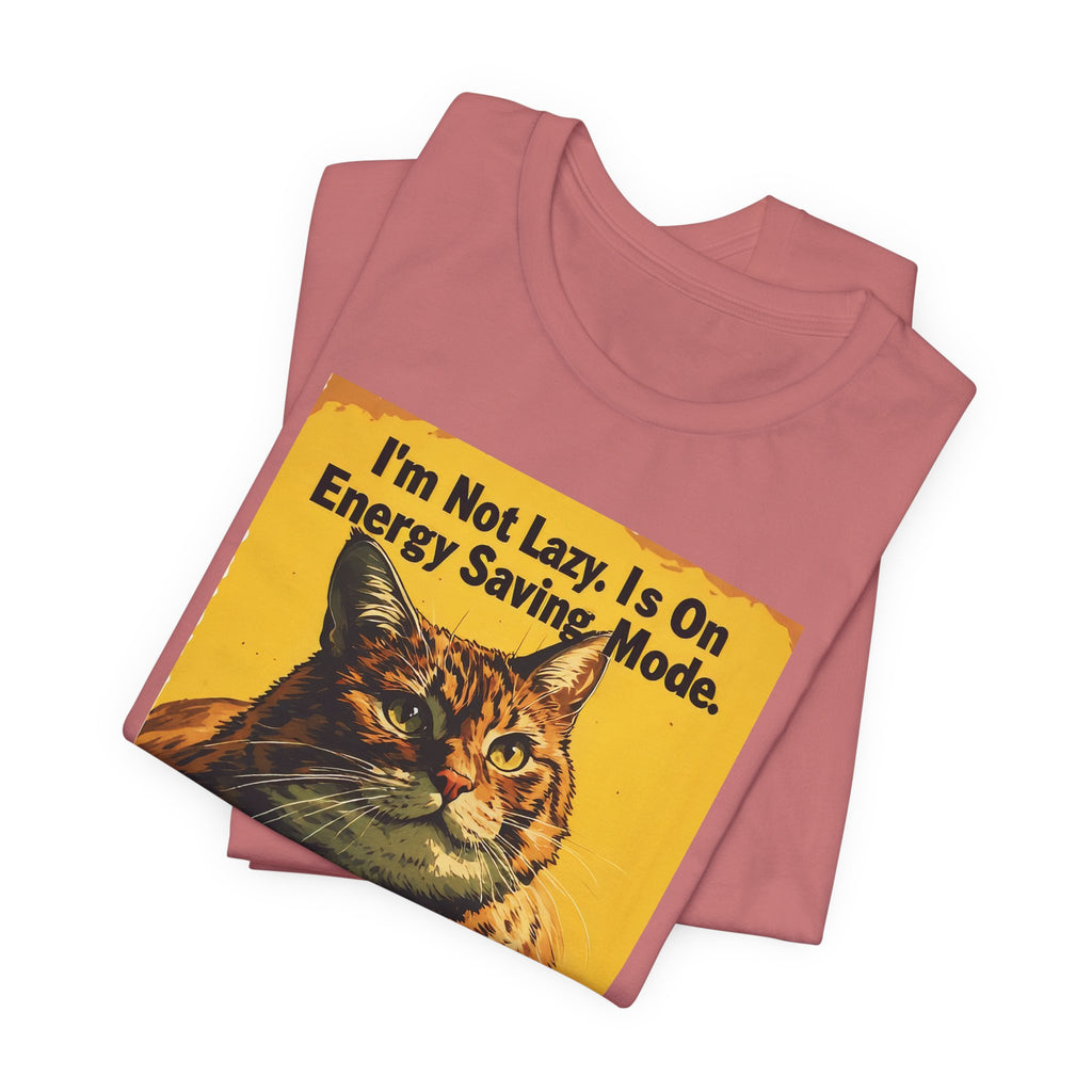 Energy Saving Mode Cat T-Shirt – "I'm Not Lazy" Retro Cat Graphic Tee
