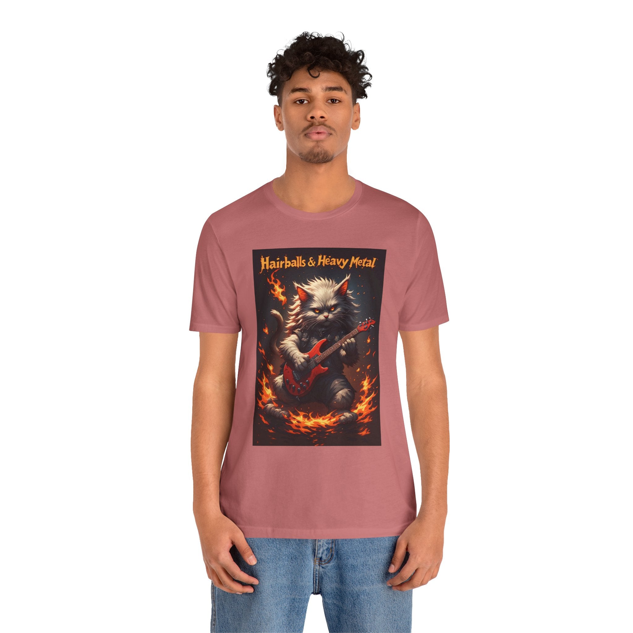 Hairballs & Heavy Metal T‑Shirt — Cat Guitarist Rock Tee