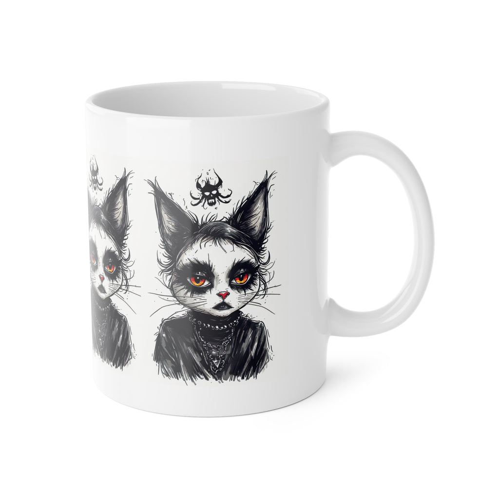 Gothic Cat Mug — Dark Witchy Kitty Illustration 11oz Ceramic