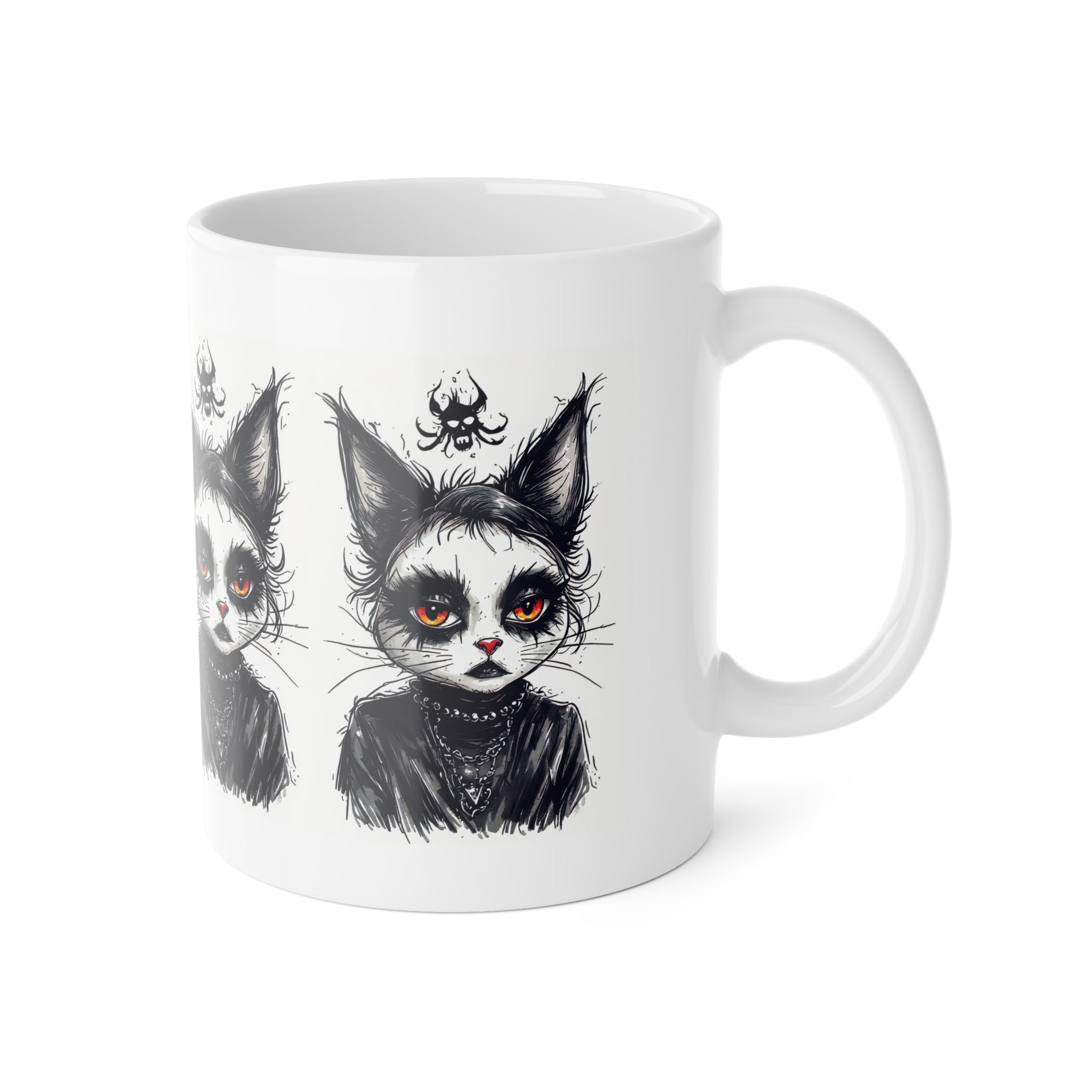 Gothic Cat Mug — Dark Witchy Kitty Illustration 11oz Ceramic