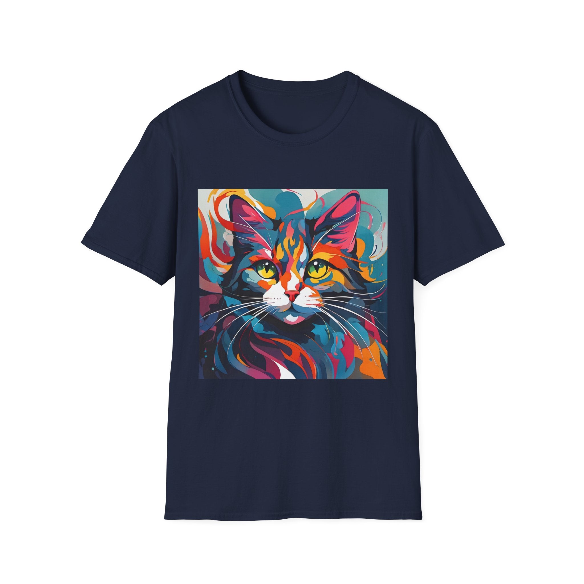 Colorful Cat Portrait T-Shirt — Vibrant Abstract Kitty Tee