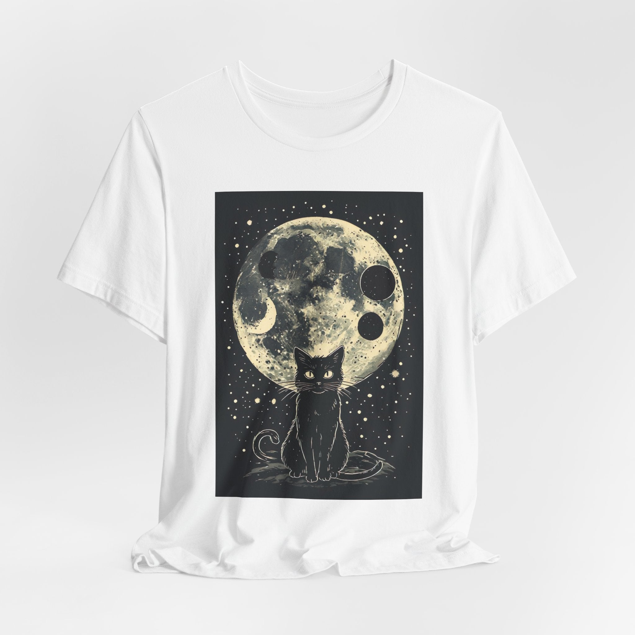 Moonlit Black Cat T‑Shirt — Vintage Celestial Cat Tee