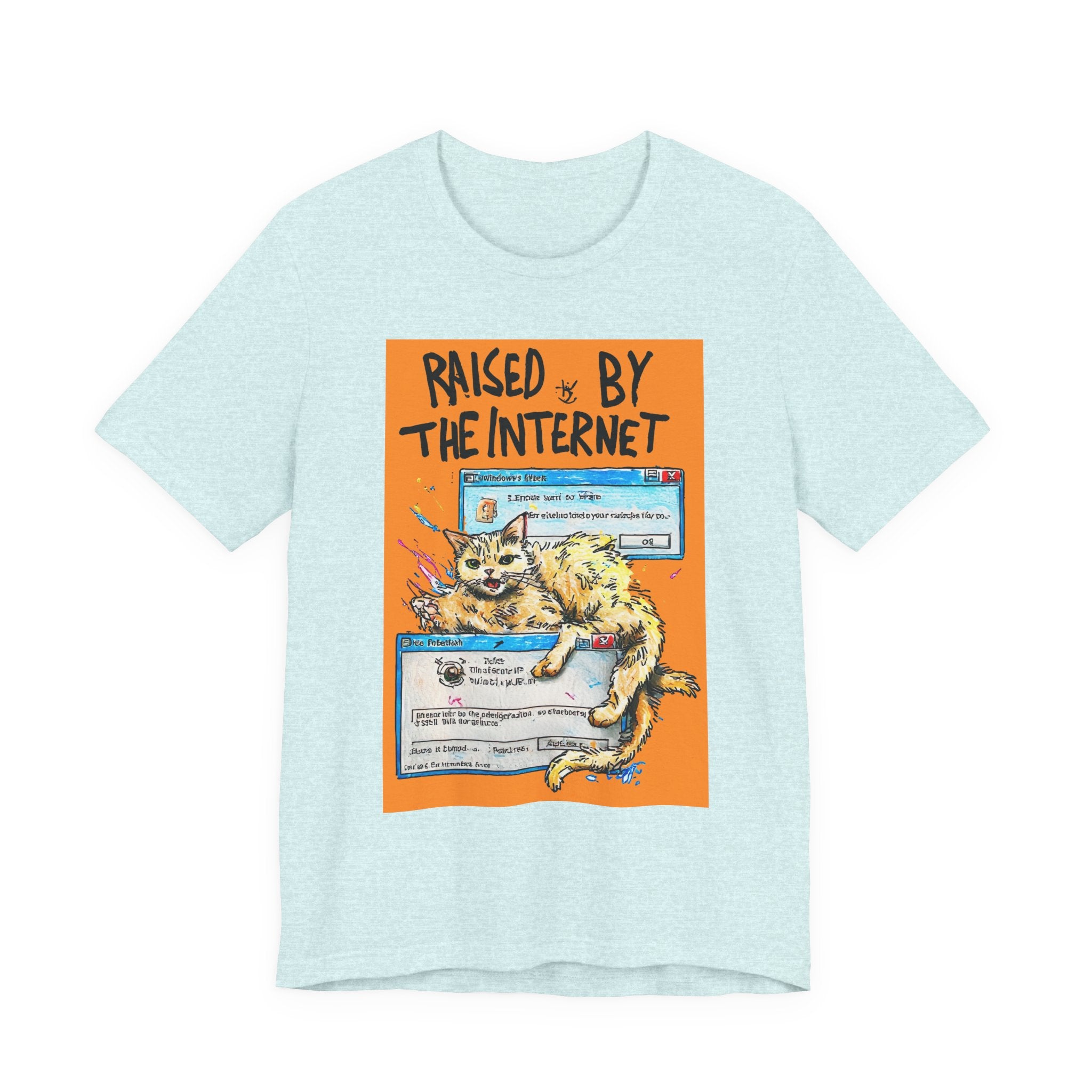 Raised By The Internet Tee — Graphic Cat Vintage Computer T‑Shirt