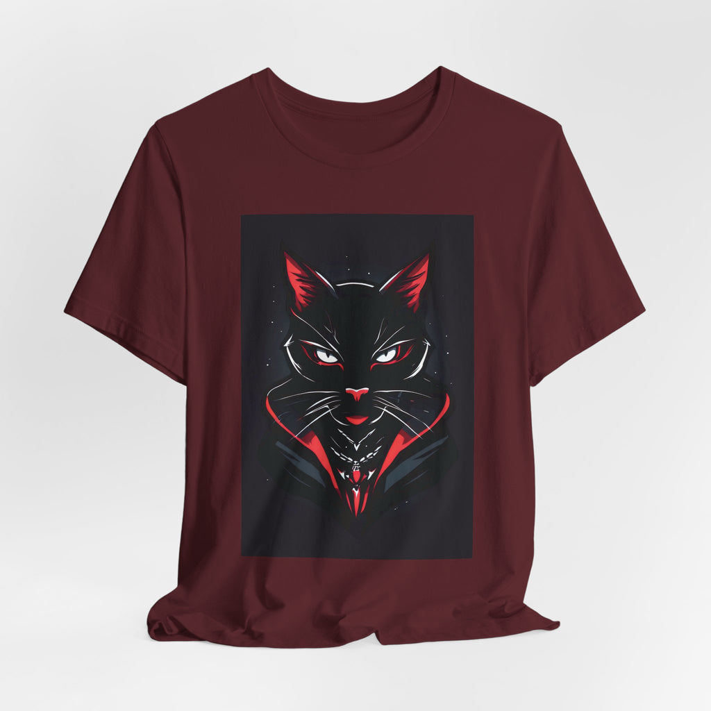 Black Cat Vampire Graphic Tee — Gothic Halloween Horror T-Shirt