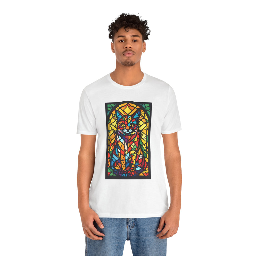 Stained Glass Cat T‑Shirt — Colorful Mosaic Feline Tee