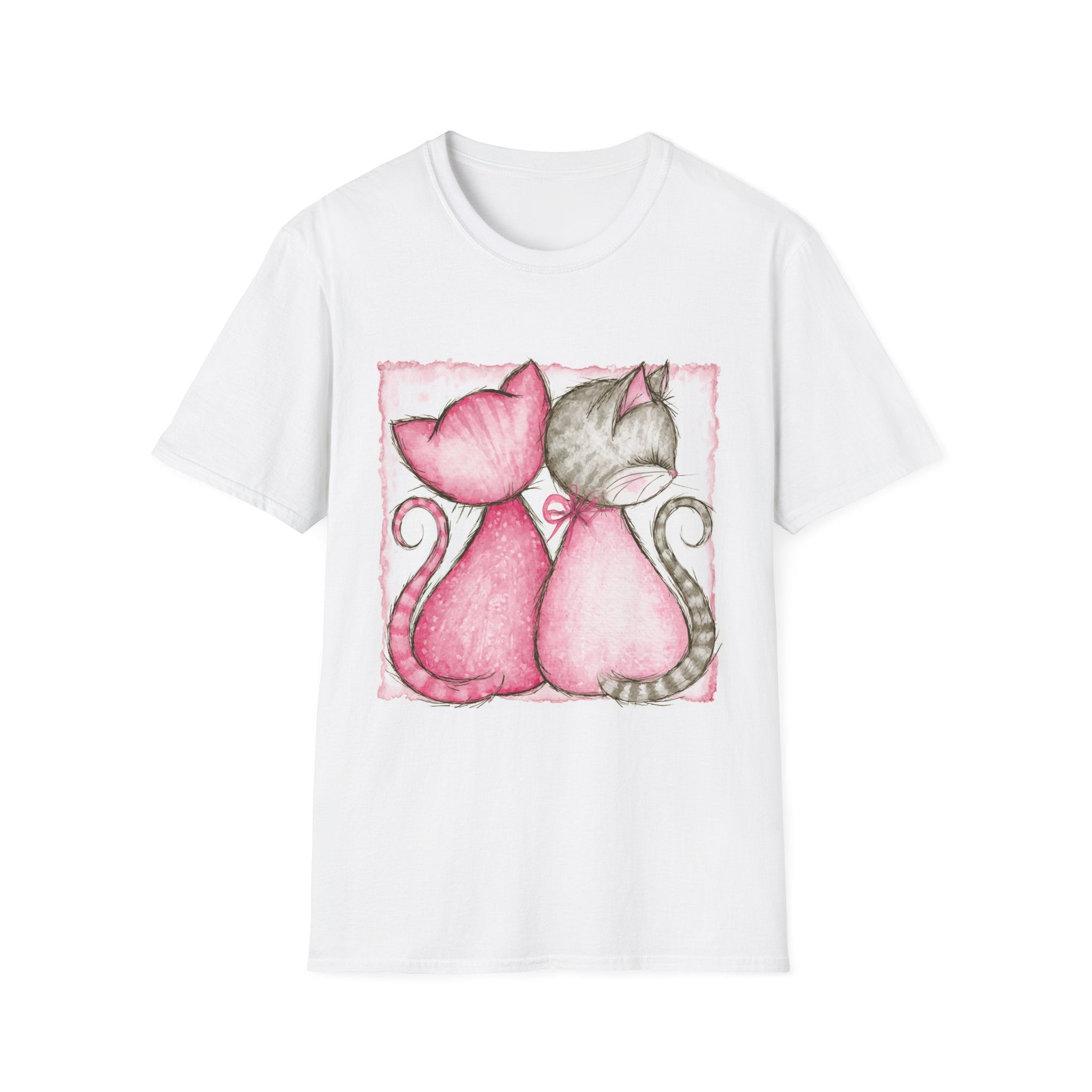 Cute Pink & Grey Kittens T-Shirt — Sweet Cat Couple Graphic Tee