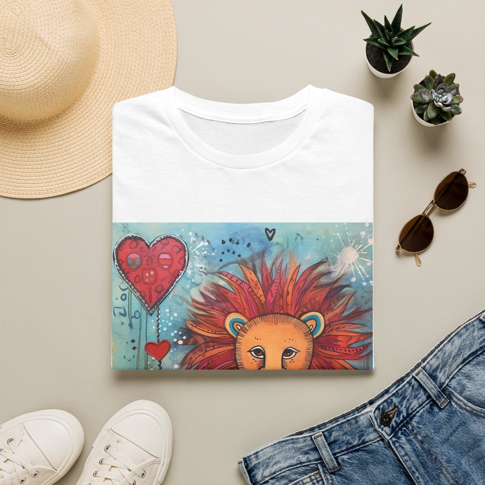 Lion Heart T-Shirt — Colorful Whimsical Lion Illustration Tee