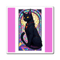 Stained Glass Black Cat Magnet — Witchy Gothic Refrigerator Decor