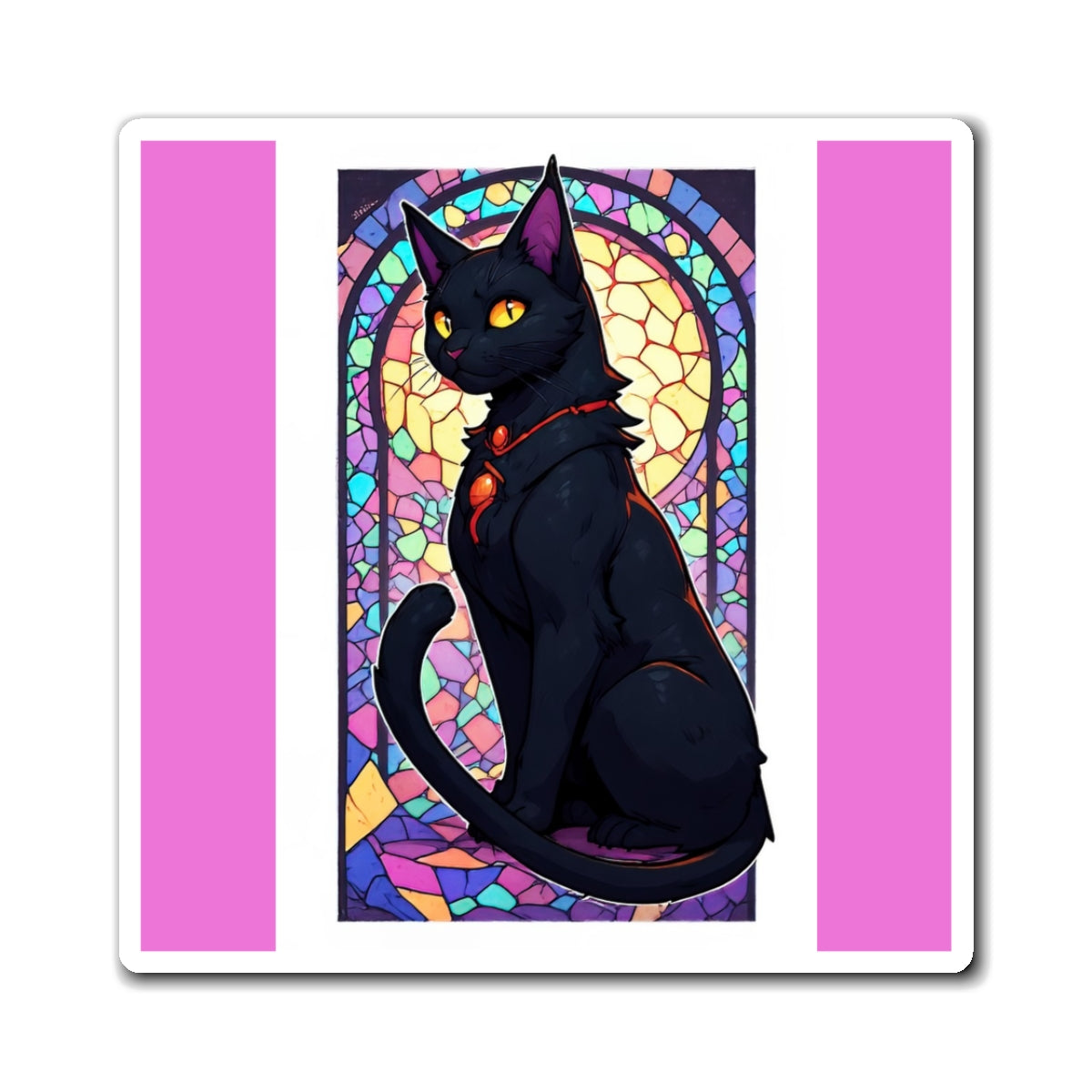 Stained Glass Black Cat Magnet — Witchy Gothic Refrigerator Decor