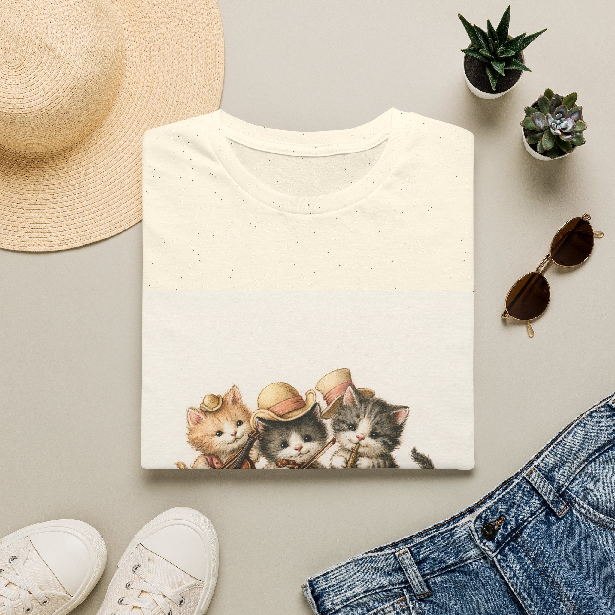Cute Coffee Cats T‑Shirt — Wide‑Eyed Black & Ginger Kittens Graphic Tee