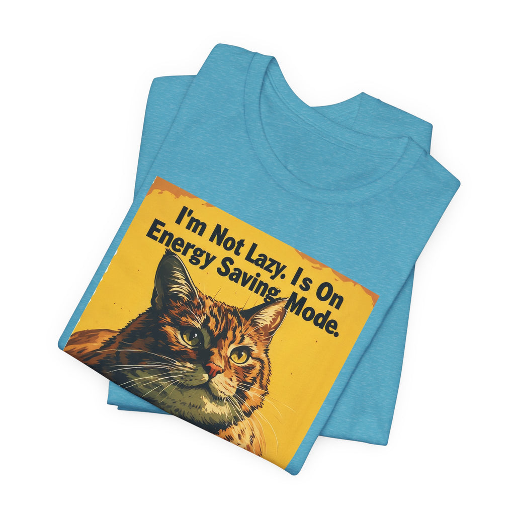 Energy Saving Mode Cat T-Shirt – "I'm Not Lazy" Retro Cat Graphic Tee