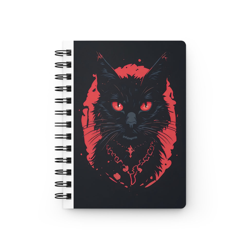 Black Cat Journal — Gothic Spiral Notebook with Red Eyes
