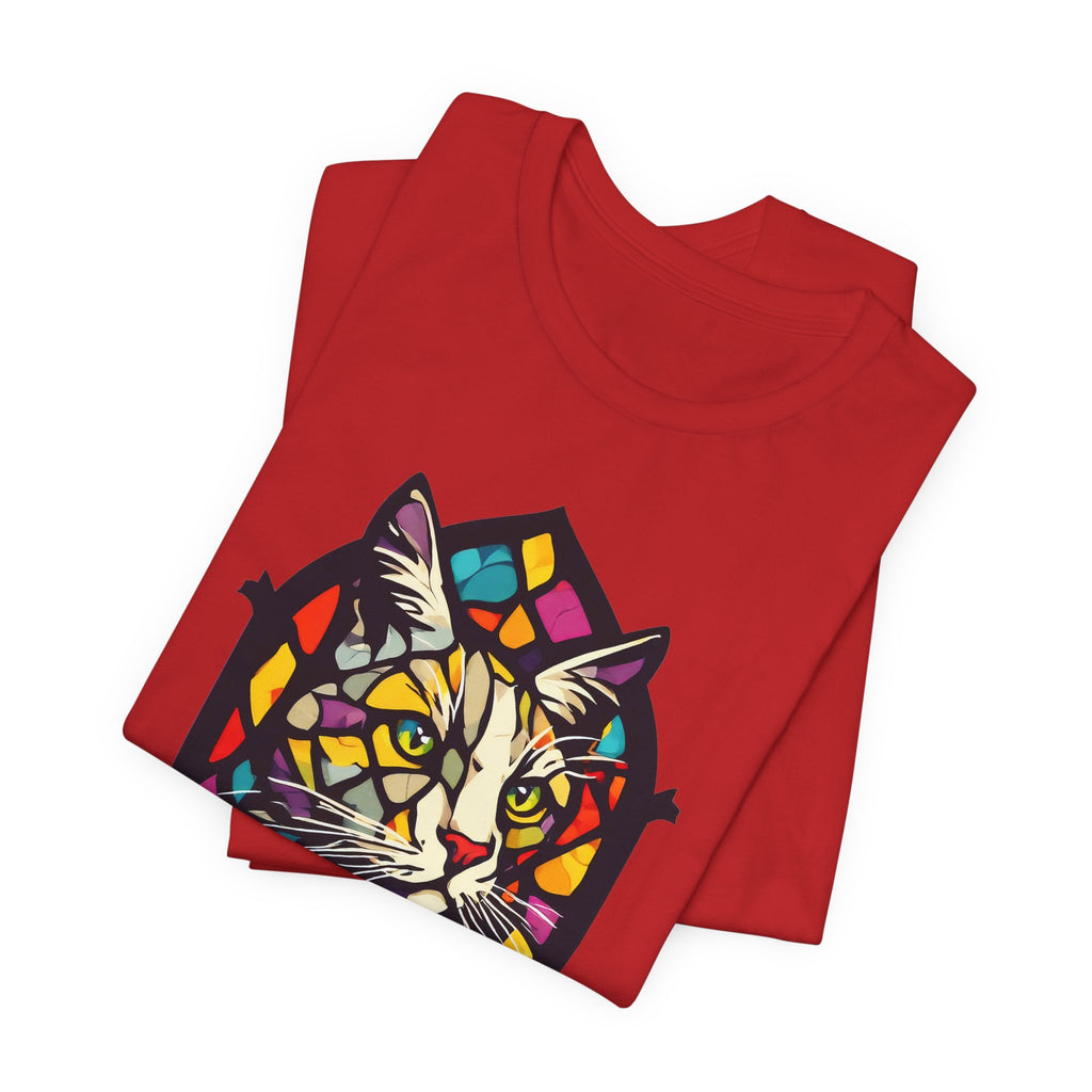 Stained Glass Cat T-Shirt — Colorful Cathedral Cat Tee