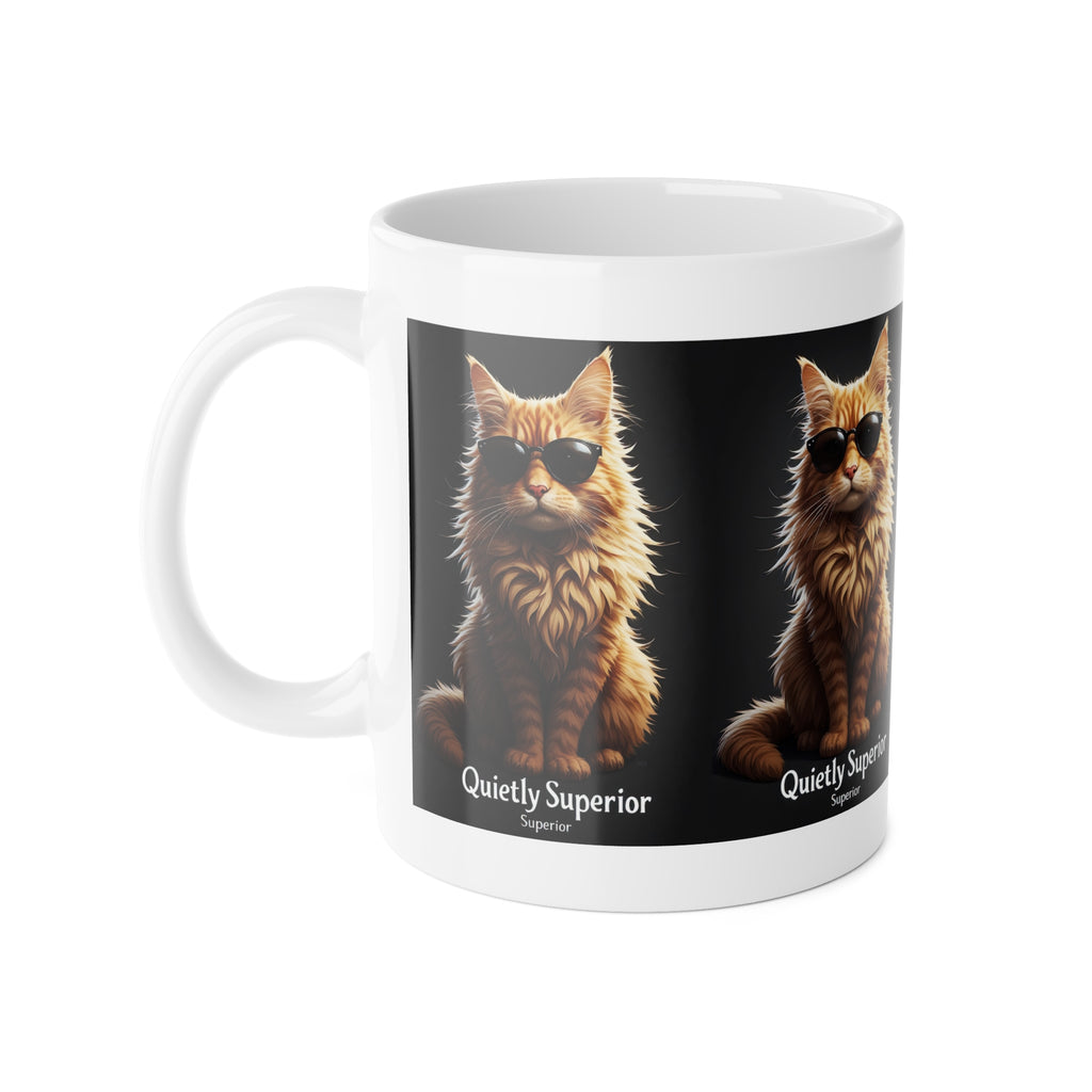 Cat Mug — 'Quietly Superior' Sunglasses Cat Ceramic Coffee Cup, Funny Gift for Cat Lovers