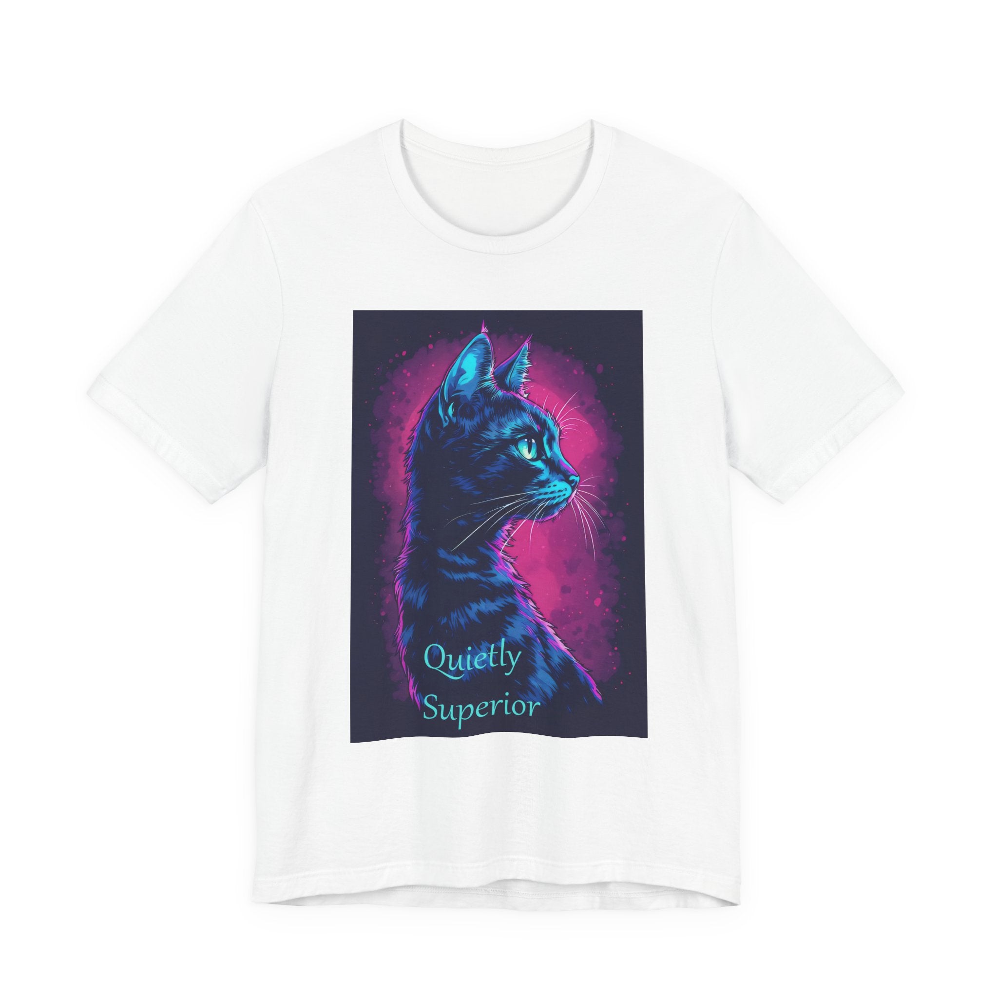 Quietly Superior Cat T-Shirt — Neon Portrait Graphic Tee for Cat Lovers