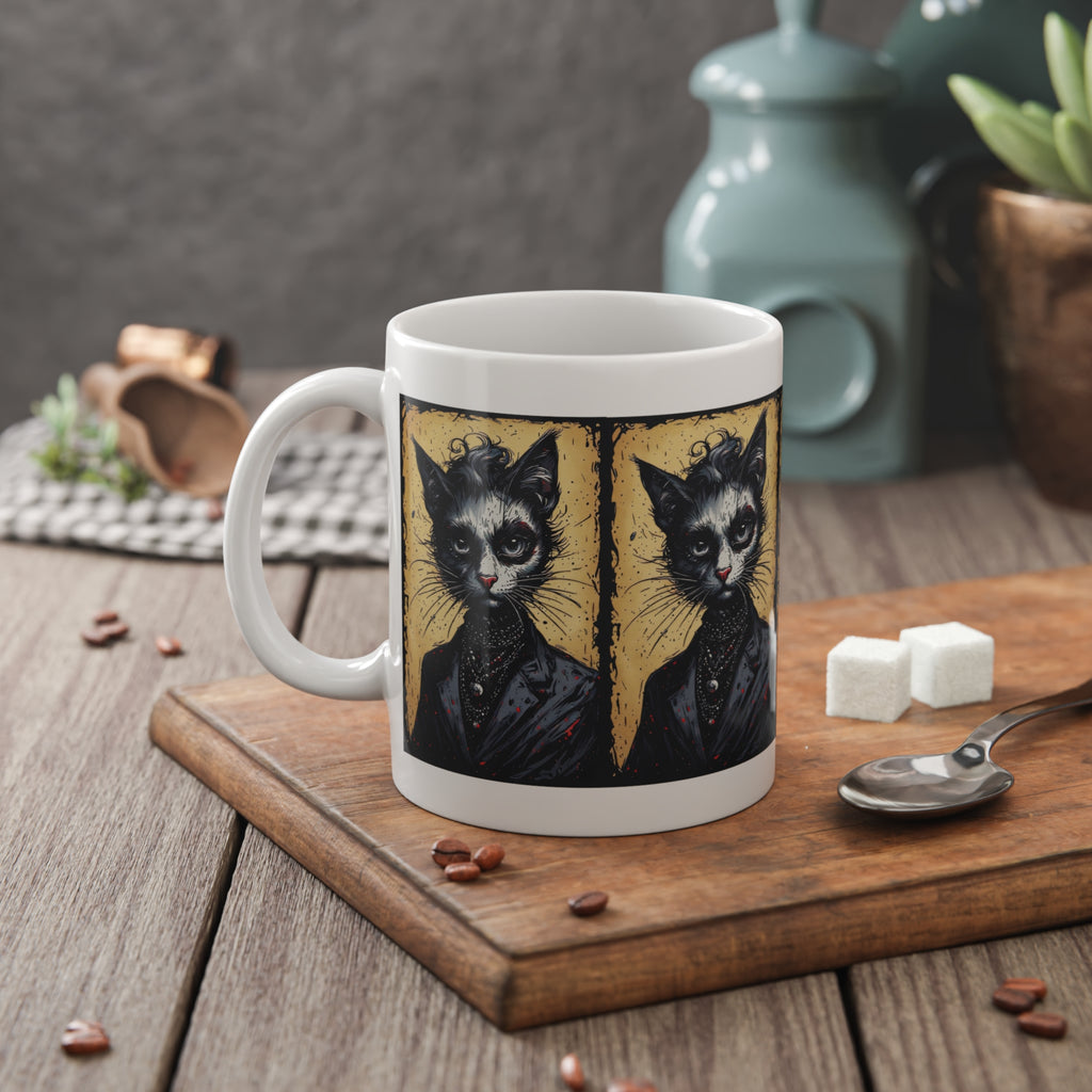 Gothic Portrait Cat Mug — Victorian Black Cat Ceramic Coffee Cup